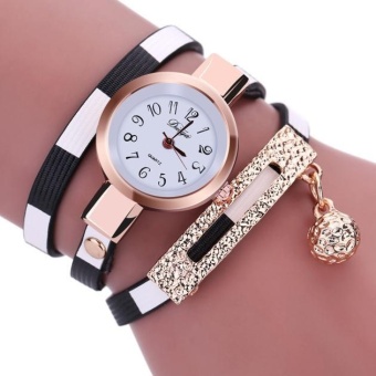 Fashion Women Charm Wrap Around Leatheroid Quartz Wrist Watch - Black - intl  