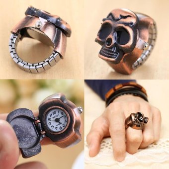 Finger Skull Ring Watch Vintage Clamshell Watch Pirate Skull Design Woman - intl  
