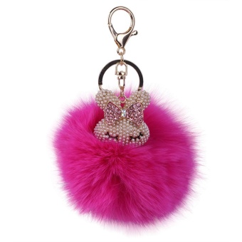 Gambar foorvof Cute Rabbit Head Artificial Fur Ball Keychain Bag Charm ForPurse (1)   intl
