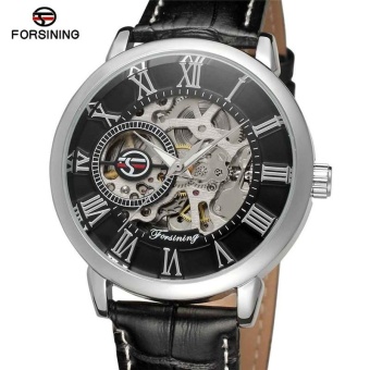 Gambar Forsining 3d LogoBlack Gold Men Mechanical Watch Montre Homme Mens Watches Top Brand Luxury Leather Skeleton Royal Design   intl
