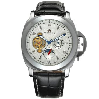 Forsining Men Mechanical Dress Watch Tourbillon Automatic Wristwatch Black Leather Strap Gift Box FSG005M3S4 (White)  