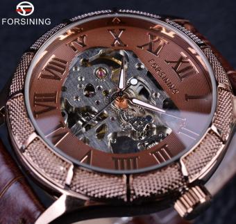 Forsining Skeleton Watch Transparent Roman Number Watches Men Luxury Brand Mechanical Big Face Watch Steampunk Wristwatches - intl  