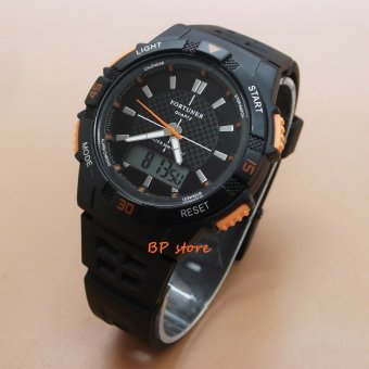 Fortuner Dual Time - FR JA-910 - Jam Tangan Sport Wanita - Rubber Strap - Black Orange  