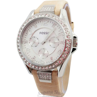 Fossil Es3889 - Jam Tangan Fashion Wanita Elegant - Fiture Chronograph - Diamond - Leather (Crem)  