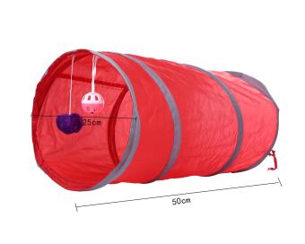 Gambar fuskm Collapsible Cat Tunnel Toy With Balls For Pet Play 19.7x9.8Inch, Red