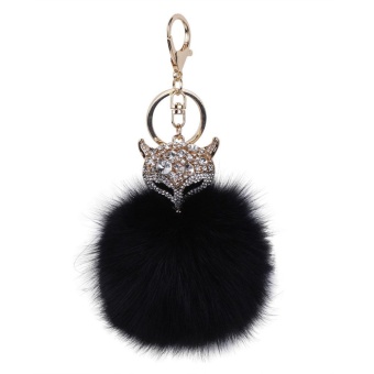Gambar fuskm Rhinestone Pom Pom Ball Keyring Fox Keychains For HandbagPurse (Black)   intl