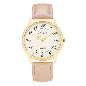 Gaiety Brand Leather Strap Gold Dial Quartz Casual Dress Watch (Apricot) - intl  