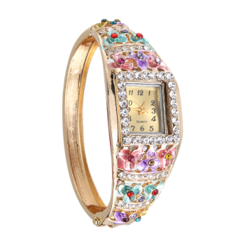 Gaun wanita jam gelang jam bunga berlapis berlian imitasi kuarsa No. 5  