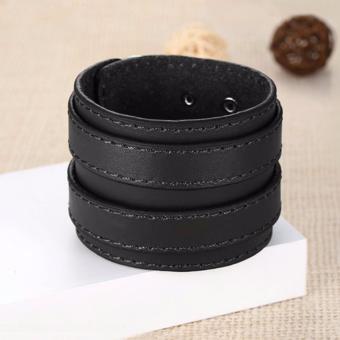 Gelang Pria Gelang Wanita Gelang Wrap - New Fashion Double Belt Leather Wide Bracelet For Men Buckle Vintage - Wrap X2 - Hitam April 2019 - 5 Gelang Pria Gelang Wanita Gelang Wrap - New Fashion Double Belt Leather Wide Bracelet for Men Buckle Vintage - Wrap X2 - Hitam - 5