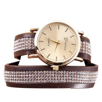 Geneva Jam Tangan Wanita Analog Women Lady Crystal Bracelet Quartz Braided Winding Wrap Wrist Watch - BROWN  