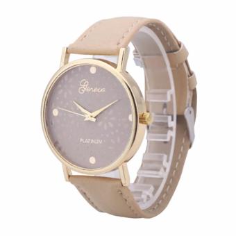 Geneva Jam Tangan Wanita Bunga Design Fashion Analog Quartz Women Lady Kulit PU Watch - Beige  