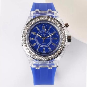 Geneva Jam Tangan Wanita Diamond Rhinestone Fashion LED Quartz Jelly Silicone Women Watch - Blue  