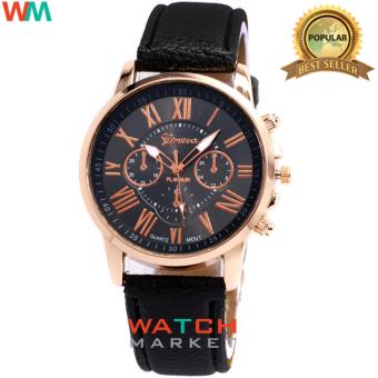 Geneva - Jam Tangan Wanita Strap Kulit Sintetis Woman Leather 001 - Black Rosegold  