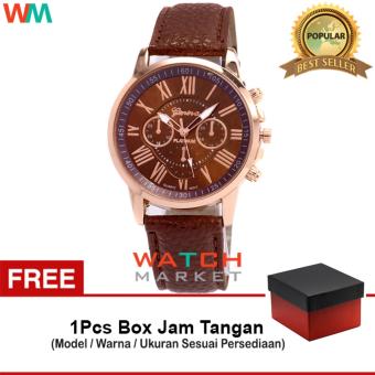 Geneva - Jam Tangan Wanita Strap Kulit Sintetis Woman Leather 001 - Brown + Free Box  