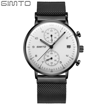 GIMTO Gm230 Male Watch Net with Five Needle Magnet Buckle Quartz Watch -Black with White Face - intl  