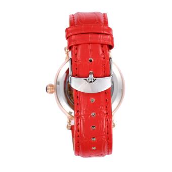 goplm Fashion Design White Swan Watches Shenhua Top Luxury Brand Skeleton Automatic Mechanical Watches Women Bling Crystal Wrist Watch (Red)  