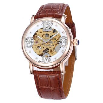 goplm New Women Mechanial Watches Shenhua Top Brand Luxury Rose Gold Automatic Mechanical Skeleton Watches Women 30M Waterproof Reloj (Brown)  