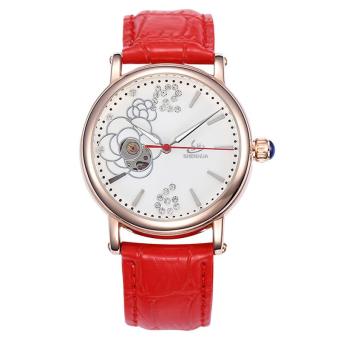 goplm Shenhua Top Brand Luxury Rose Gold Watches Women 30M Waterproof Skeleton Automatic Mechanical Watches For Women Wristwatch Reloj (Red)  