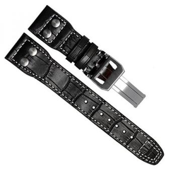 Green Olive 22mm Genuine Leather Silver Buckle Watch Strap Band fit for IWC PILOTS Watchs Black  
