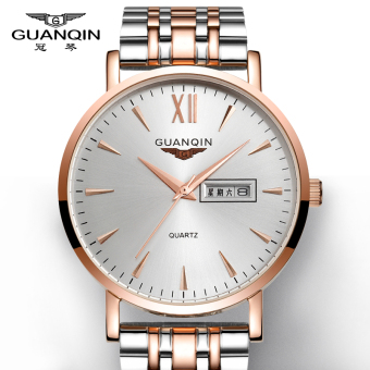 Gambar Guanqin Jianyue tahan air kalender ganda jam tangan baja asli jam tangan pria
