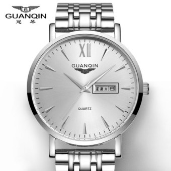 Gambar Guanqin Shishang stainless steel Waterproof kalender ganda jam tangan baja asli jam tangan pria
