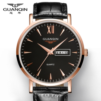 Gambar Guanqin Shishang stainless steel Waterproof kalender ganda menonton sabuk kulit asli jam tangan pria
