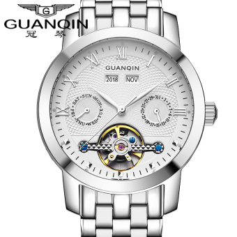 Gambar Guanqin tren stainless steel sabuk berongga meja laki laki asli jam tangan