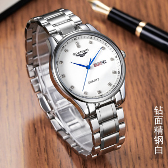 Gambar Guanqin ultra tipis kalender ganda baja tahan air Yeguang jam tangan meja laki laki
