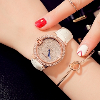 Gambar GUOU asli berlian mewah jam tangan wanita berlian penuh tali kulit