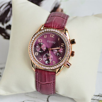 Gambar GUOU Korea Fashion Style perempuan berlian jam jam tangan kulit