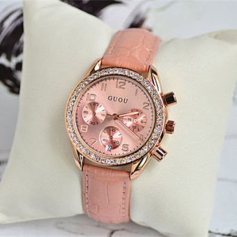 Gambar GUOU Korea Fashion Style perempuan berlian jam jam tangan kulit