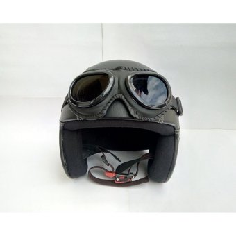 Gambar Handmade Helm Retro Kacamata Klasik Full Synthetic Leather   Black