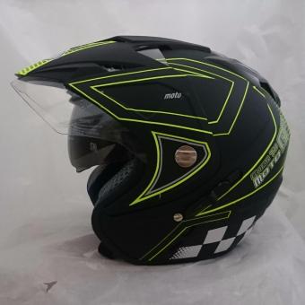 Gambar Helm 2 kaca (double visor) Moto Gp Black doff Yellow