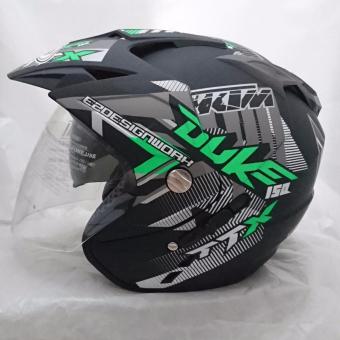 Gambar Helm dmn 2 kaca double visor duke black doff green