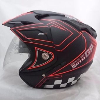 Gambar Helm DMN 2 kaca double visor Moto GP Black Doff Orange