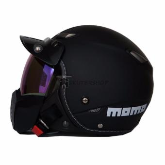 Gambar Helm JPN Momo With NEO Goggle Mask Retro Klasik Jap Style Motocross Shark Raw Visor Rainbow Black Doff Include Pet   Hitam