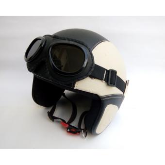 Gambar Helm Retro Dewasa Clasik Kacamata   White Black