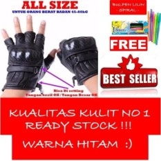 HOKI COD - Sarung Tangan Motor Kulit Half + Batok Protektor - Bahan Premium Quality - 1 Pcs + Gratis Pulpen Lilin Unik Serba Guna Hitam Pekat - 2 Pcs