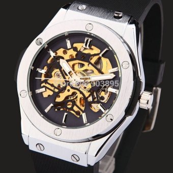 hongtai watches men luxury brand sports military skeletonwristwatches automatic wind mechanical watch rubber strap relogiomasculino - intl  