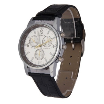 Hot Unisex Black PU Band SportWatch with 3 White Dials Decoration - intl  