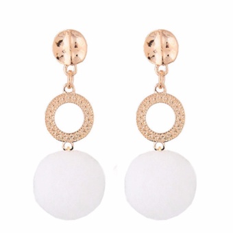 LRC Anting Tusuk Fashion White Fuzzy Ball Pendant Decorated Color Matching Earrings