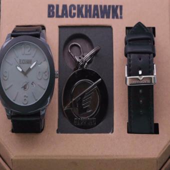 Jam Tangan Black Hawk Pria BH9090 tali kulit - Free Gantungan kunci dan tali cadangan  