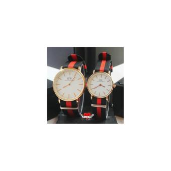 jam tangan couple dw murah / jtr 1005 hitam merah/AL-361  