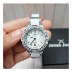 JAM TANGAN FORMAL KASUAL ORIGINAL WANITA CEWEK PEREMPUAN RANTAI STAINLESS STEEL KERAMIK KOMBINASI PERMATA DIAMOND TANGGAL AKTIF ORIGINAL MODEL TERBARU KEREN ELEGAN MEWAH TERLARIS TERMURAH JONAS JASMIN JJ 2027 ORIGINAL SILVER PUTIH MURAH