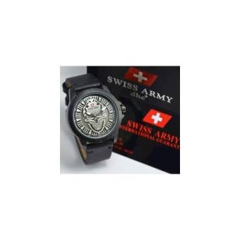 Gambar JAM TANGAN PRIA TENGKORAK SWISS ARMY SA5134 ORIGINAL KULIT Black