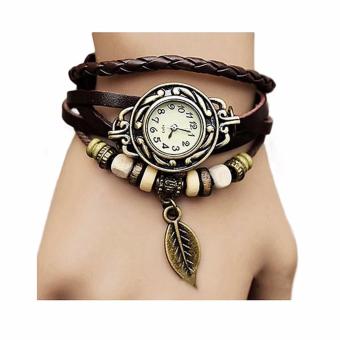 JBS Jam Tangan Wanita Fashion Leather Strap Leaf Style Women Watch - Black  