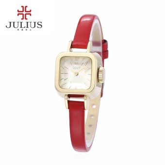 Julius JA - 496 Female Quartz Watch 3ATM Genuine Leather Band Stereo Cut Mirror Square Dial Wristwatch (Red) - intl  