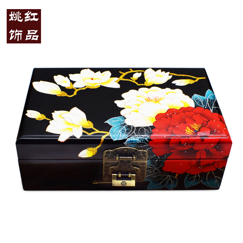 Kaya Bahan Kayu Lacquer Peony Magnolia Kotak Hadiah Kotak Perhiasan