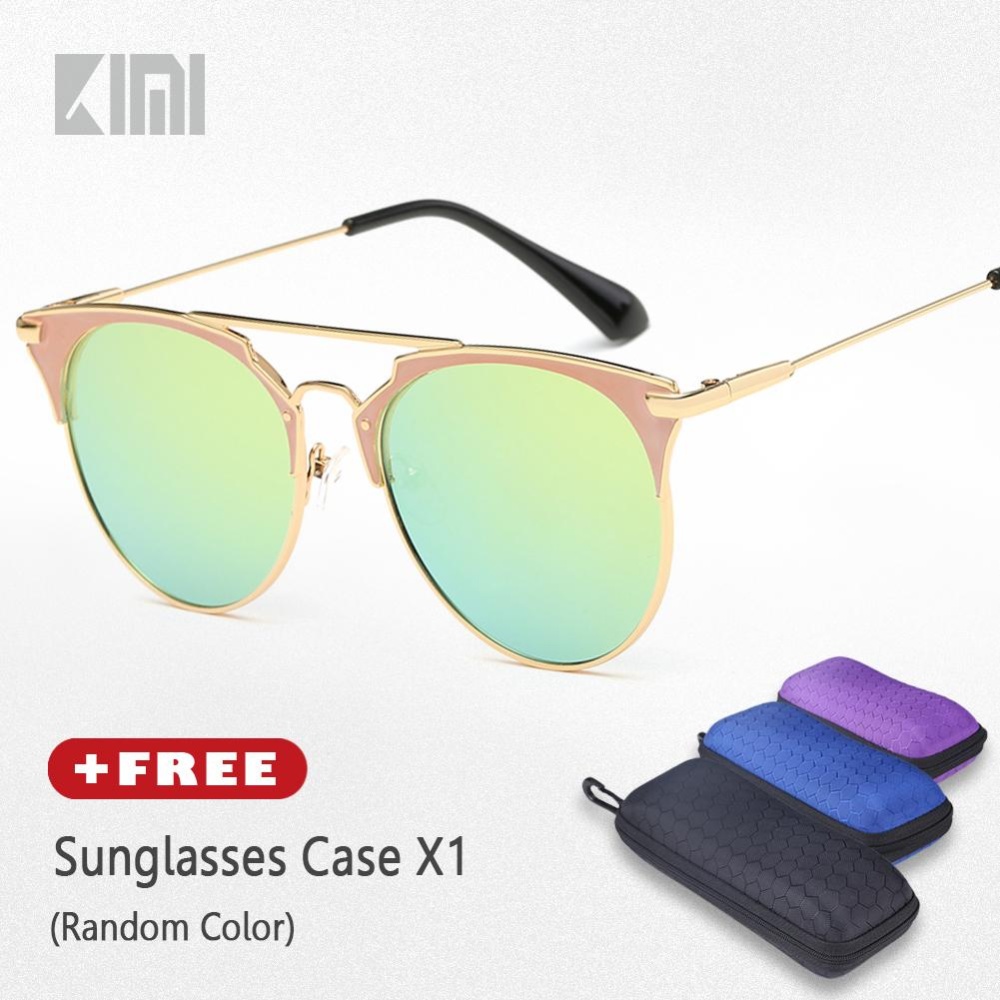 KIMI Kacamata Pria Hitam Alis Unisex Bulat Pria Alis Sunglasses Fashion Modern Desain Bingkai Paduan Colorful Gradient Lensa Cermin Mengemudi Kacamata