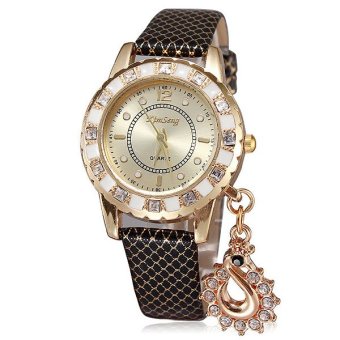 Kimseng Jam Tangan Wanita Analog Fashion Snake Print Diamond Women Wrist Watch - Black  